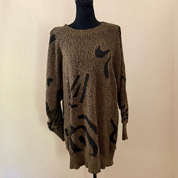 Vintage 80s or 90s Joan Geddes Brown & Black Sweater Dress One Size - Picture 4 of 14